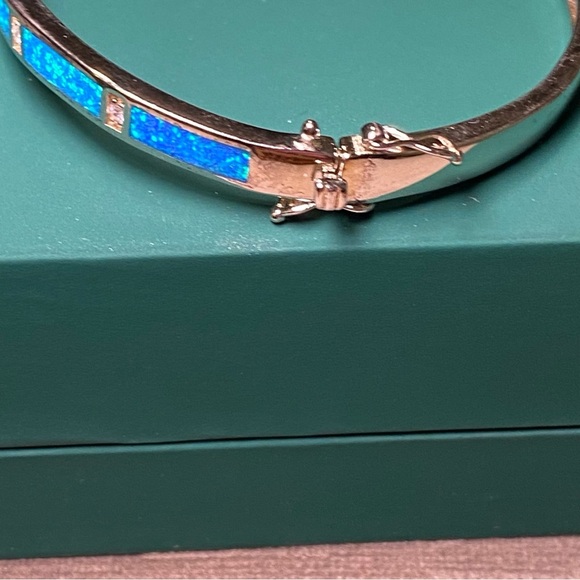 Natural Opal and lab diamonds gemstones set in rhodium plated SS bracelet - Picture 7 of 16